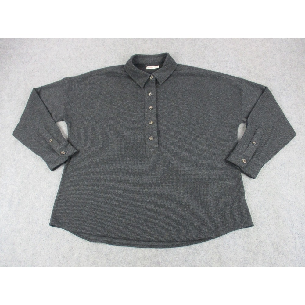 Faherty Polo Shirt Men Large Black Viscose Blend Herringbone Long Sleeve Sweater